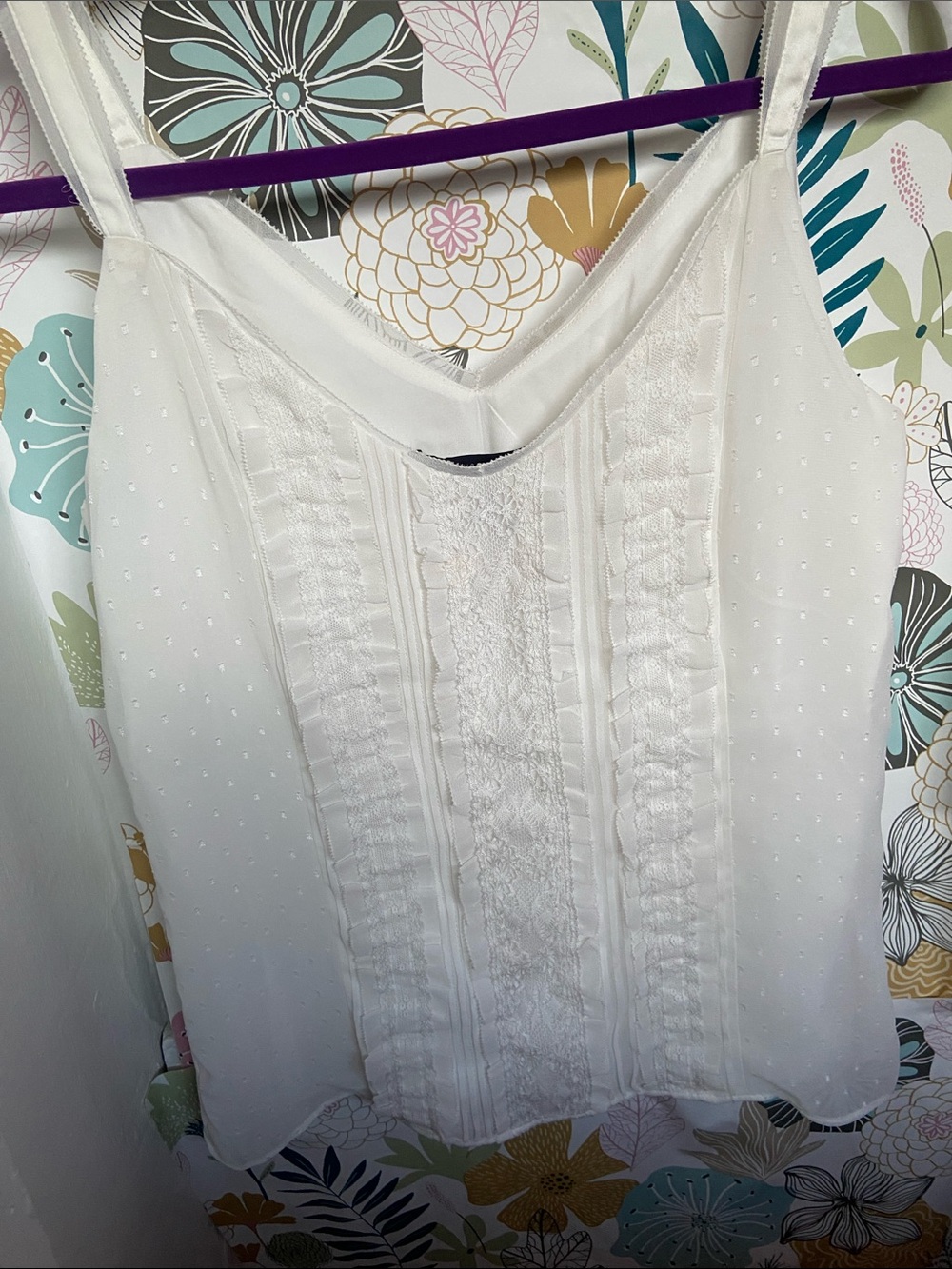 White House Black Market White Swiss Dot Ruffle Front Cami size XXS
